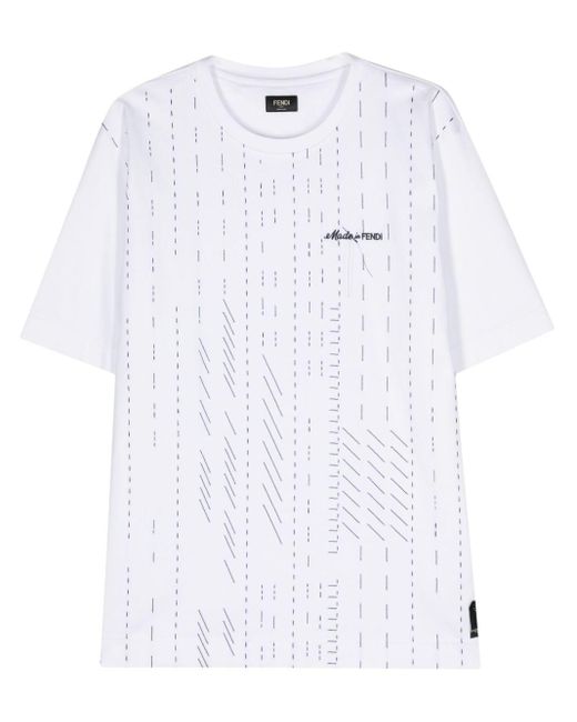 Fendi White Embroidered-logo Cotton T-shirt for men