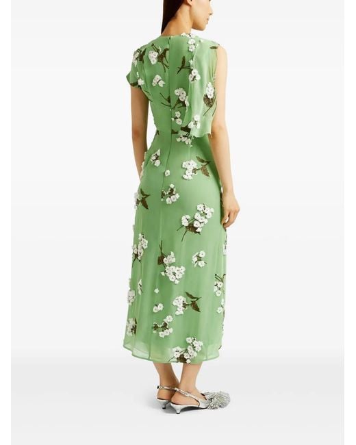 Erdem Green Asymmetric Midi Dress