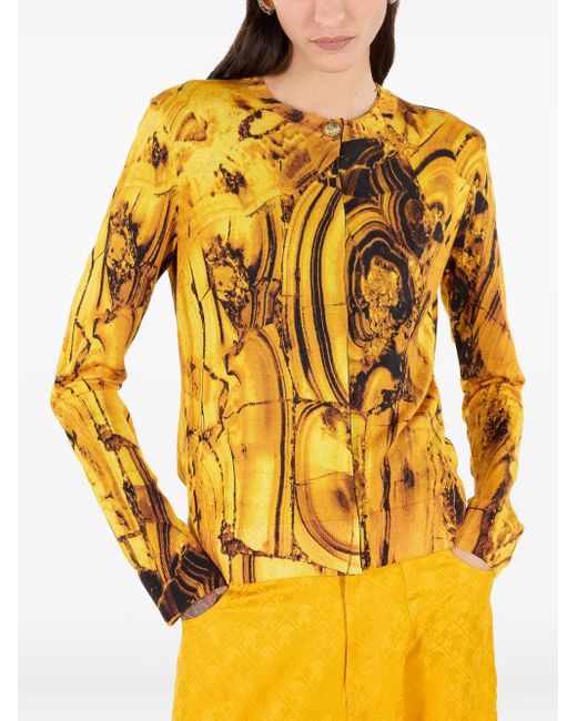 Roberto Cavalli Yellow Printed Button Cardigan