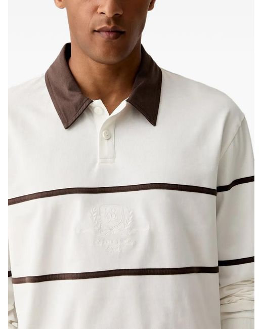Guess White Striped Embroidered-Logo Polo Shirt for men
