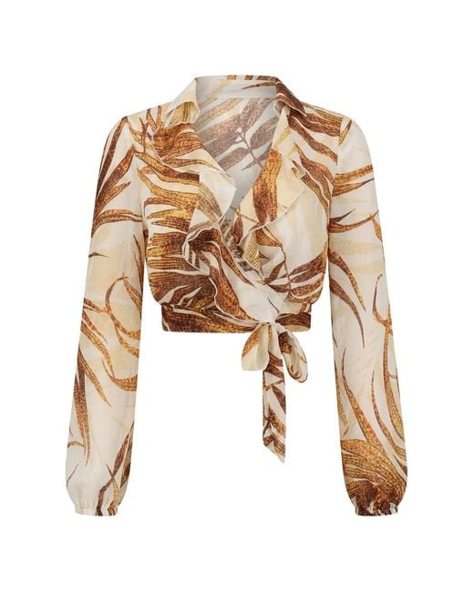 Just Cavalli White Ruffled Leaf-Print Blouse