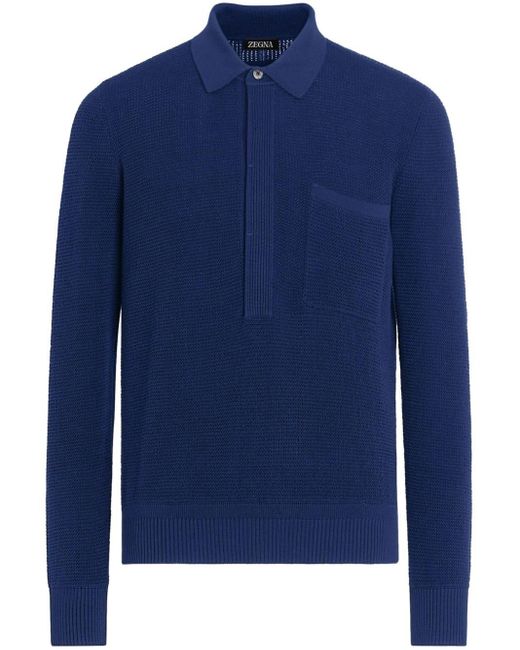 Zegna Blue Waffle-knit Polo Shirt for men