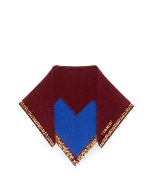 Marni Red Logo-Intarsia Knitted Bandana Scarf