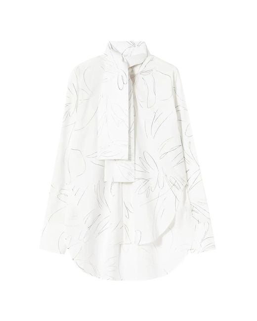 Plan C White Floral-Print Blouse