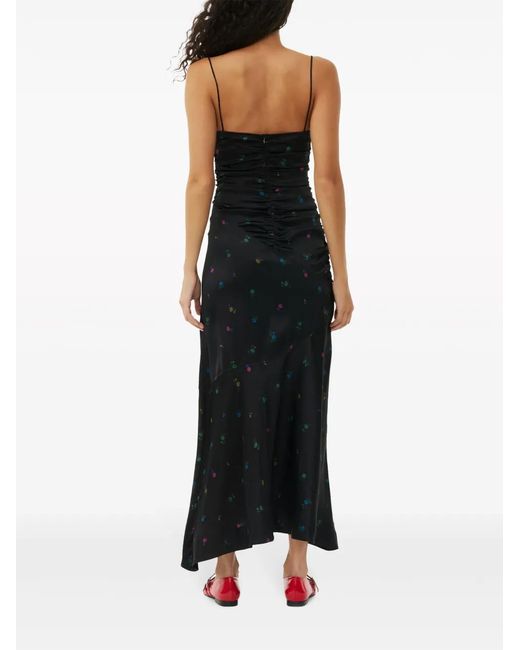 Ganni Black Ruched Slip Dress