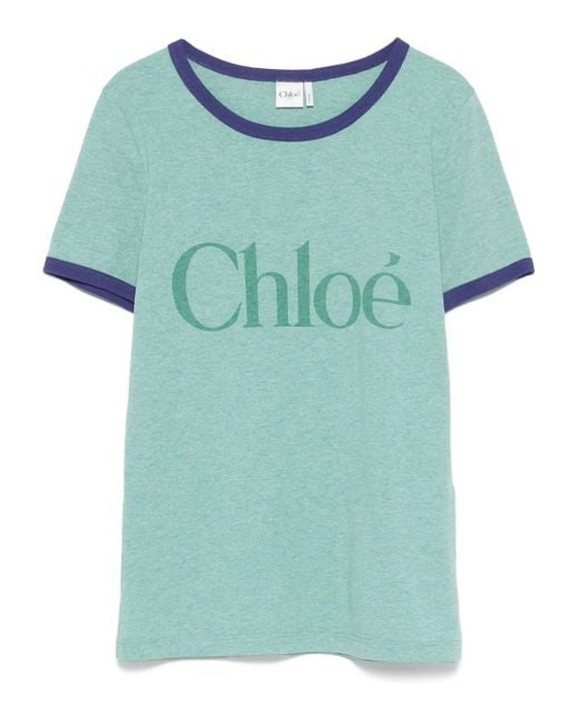Chloé Blue T-Shirt mit Logo-Print