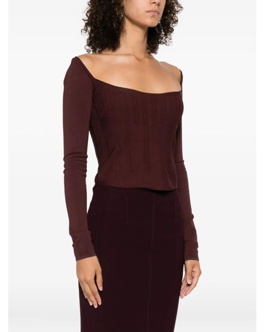 Mugler Purple Square-Neck Ribbed Top