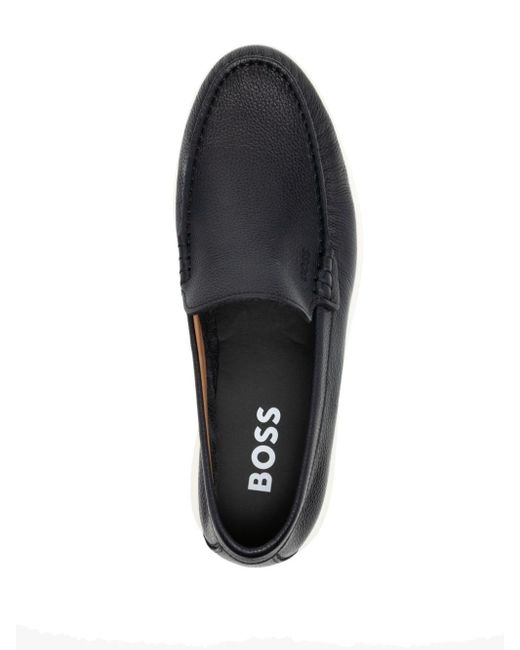Boss Gray Sienne Deed-logo Leather Loafers for men