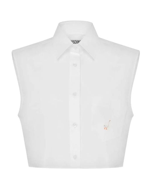Moschino White Goose Poplin Crop Shirt
