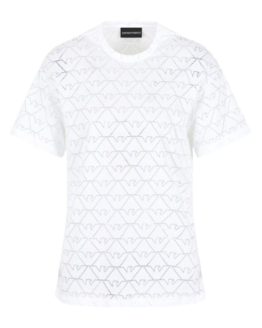 Emporio Armani White Devoré Cotton T-Shirt
