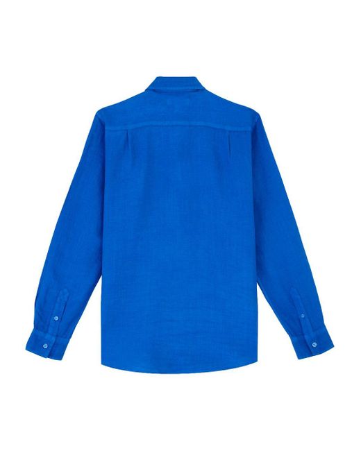 Vilebrequin Blue Logo-embroidered Linen Shirt for men