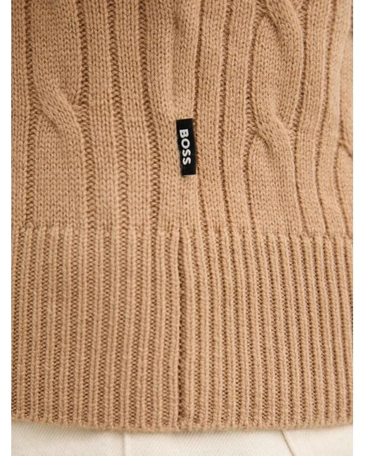 Boss Natural Cable-Knit Crew-Neck Sweater for men