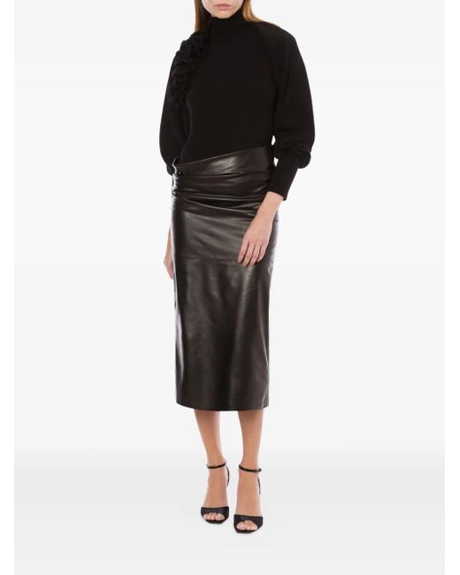 Alberta Ferretti Black Merino Wool, Silk And Cashmere Bolero With Floral Detail