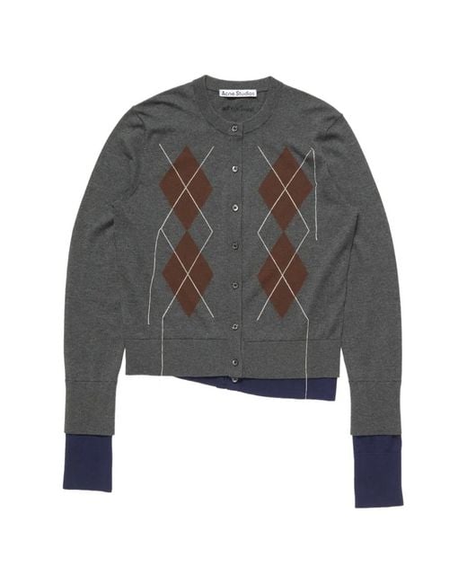 Acne Gray Argyle-Intarsia Layered Cardigan