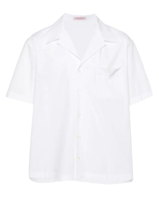 Valentino Garavani White V-Detail Bowling Shirt for men
