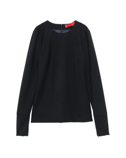 Thelatest Black Long-Sleeve Rear-Slit Blouse