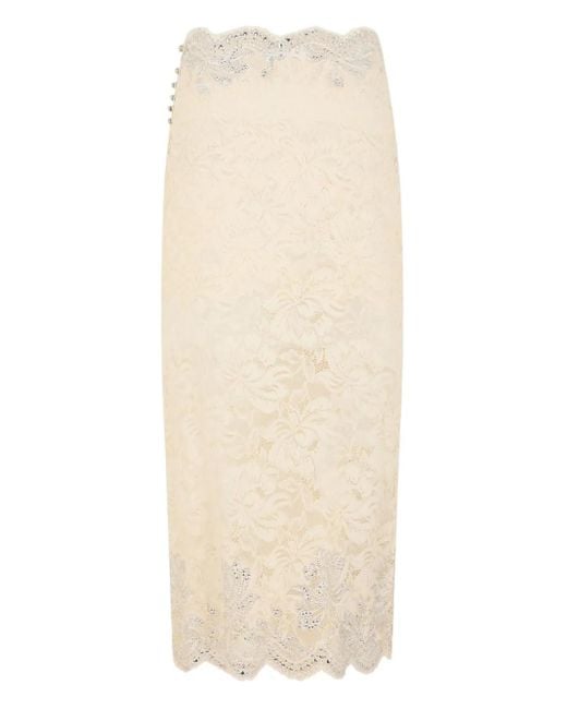 Rabanne Natural Lace Scalloped-Hem Midi Skirt