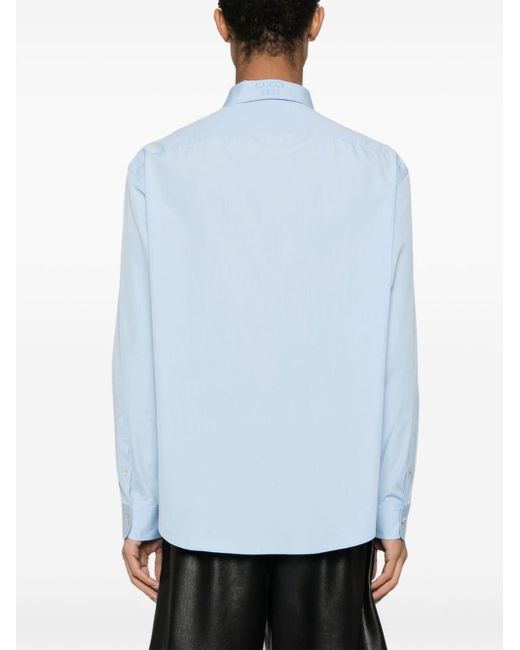 Gucci Blue Embroidered-logo Poplin Shirt for men