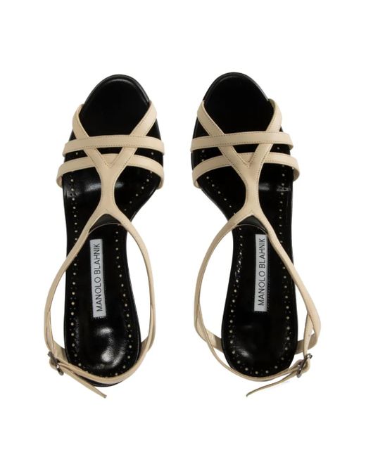 Sandales à Talons Très Hauts Manolo Blahnik ZAVLATI - Taille 36 - Couleur Champagne Et Noir - Neuf Avec Boîte
