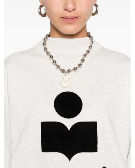 Isabel Marant White Moby Flocked-Logo Sweatshirt