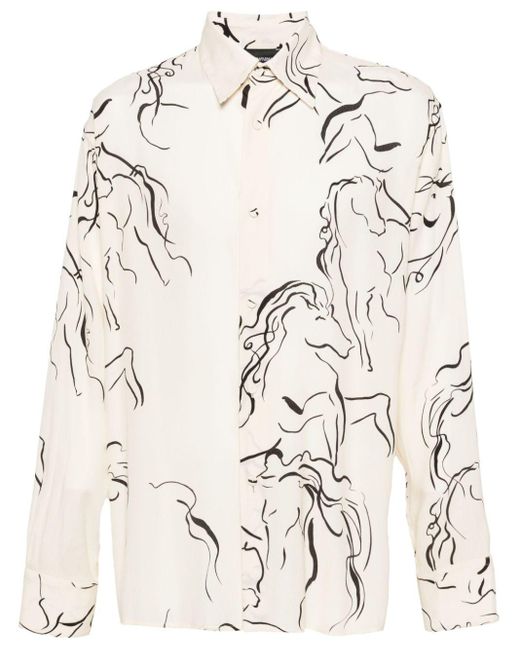 Emporio Armani Cady-Hemd mit abstraktem Print in Natural für Herren