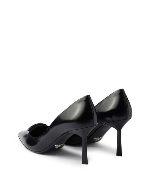 Prada Black 75Mm Triangle-Logo Leather Pumps