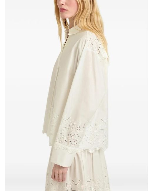 Momoní White Jupe En Popeline À Broderie Anglaise