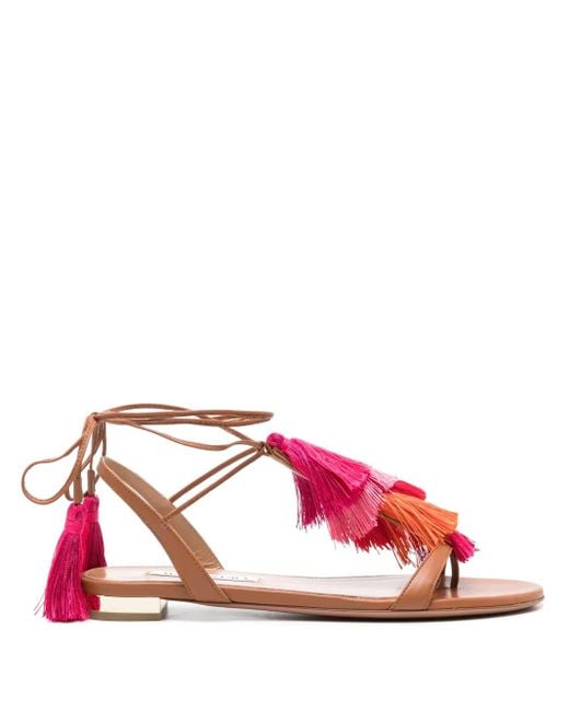 Aquazzura Pink Capri Tassel-Detail Sandals