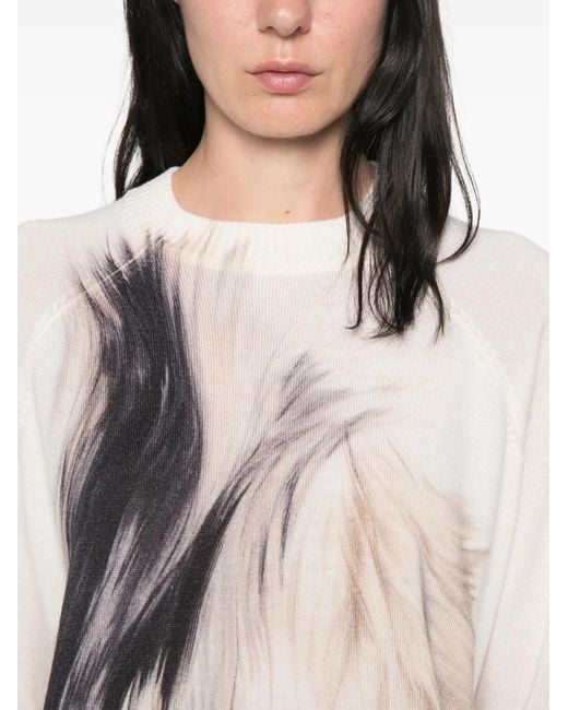 Psophia Natural Graphic-Print Raglan-Sleeve Sweater