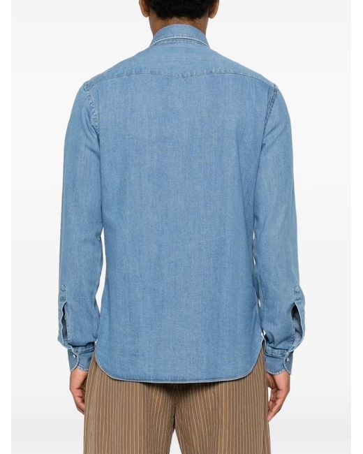 Borriello Blue Button-Down Denim Shirt for men