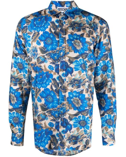 Camisa con estampado floral Moschino de hombre de color Blue