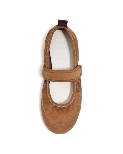 Bimba Y Lola Brown Tan Suede And Satin Sporty Ballerina