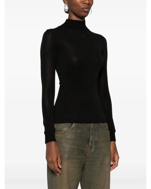 Courreges Black Logo-Patch Roll-Neck Top