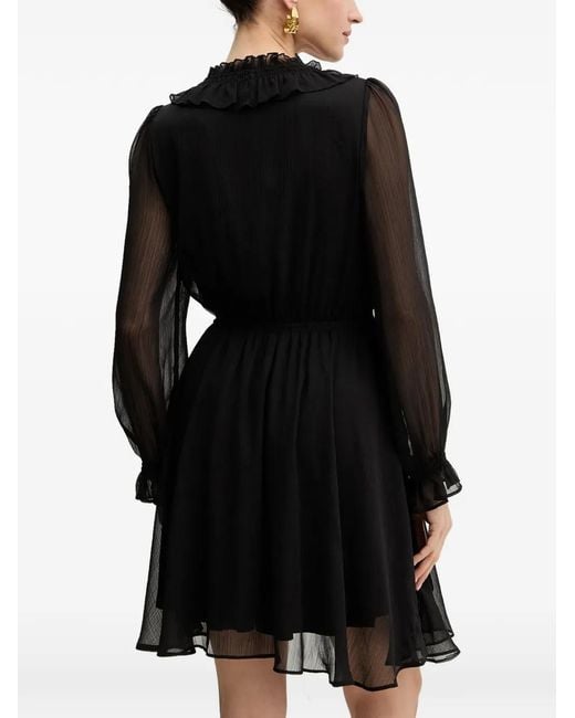 Morgan Black Ruffled Long-Sleeve Mini Dress