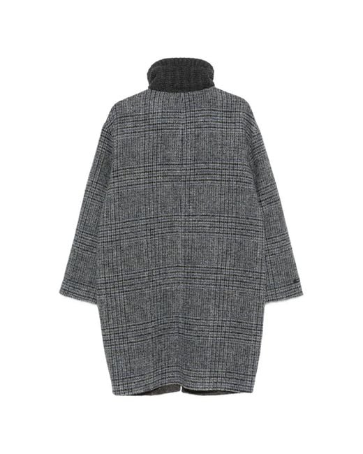 Manzoni 24 Gray Check-Pattern Drawstring Coat