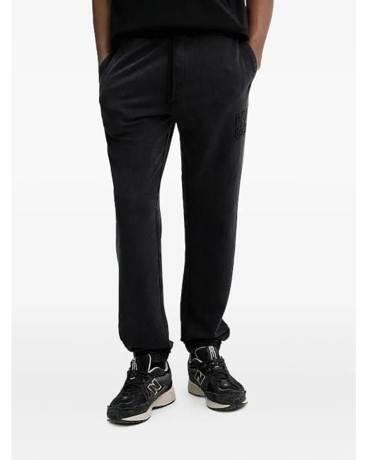 HUGO Black Embroidered-Logo Drawstring Track Pants for men