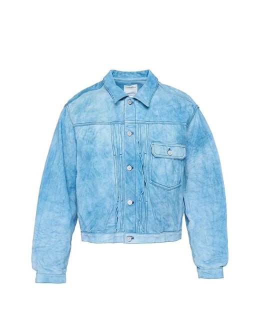 Visvim Blue Pleated Leather Jacket for men