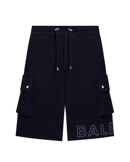 Balmain Blue Drawstring Cargo Shorts for men