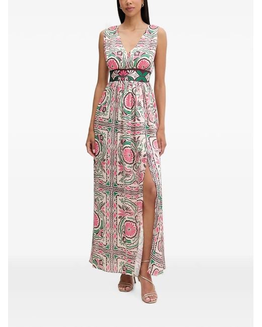 Morgan White Floral-Print V-Neck Dress