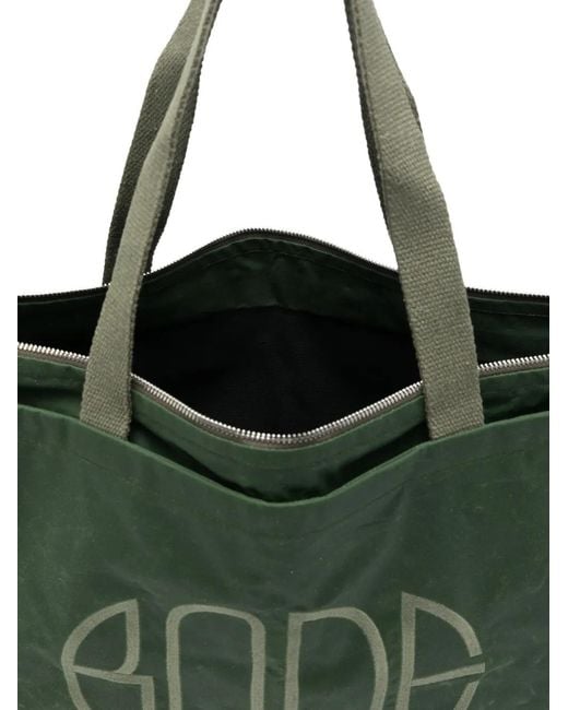 Bode Green Waxed Cotton Zip Tote for men