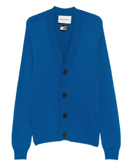 Amaranto Blue Buttoned V-Neck Knitwear for men