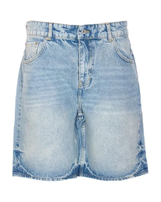 Represent Blue Denim Button-Fastening Shorts for men