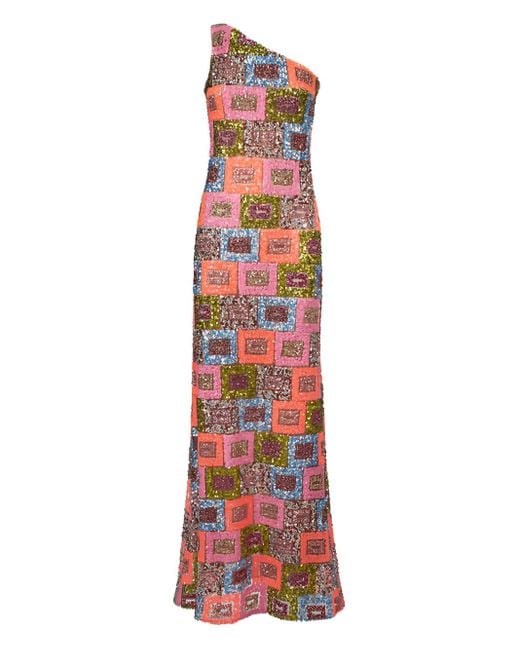 ‎Taller Marmo Red Aspen Sequin-Embellished One-Shoulder Maxi Dress