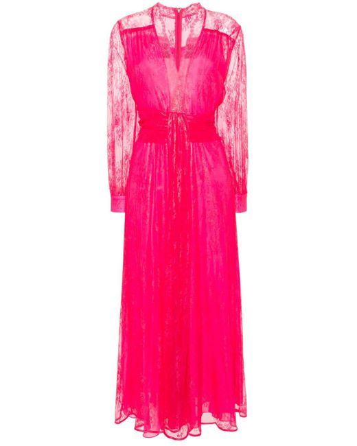 Pinko Pink Floral-lace Mesh Maxi Dress