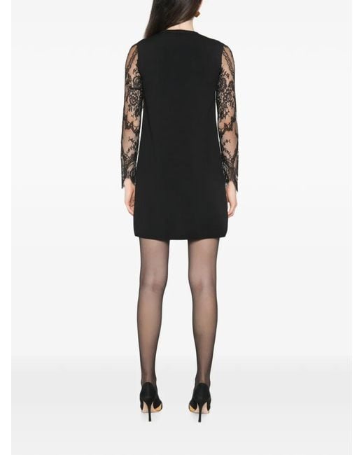 Valentino Garavani Black Lace-Sleeve Mini Dress