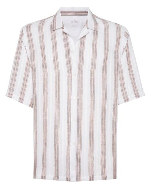 Brunello Cucinelli White Striped Short-sleeve Shirt for men