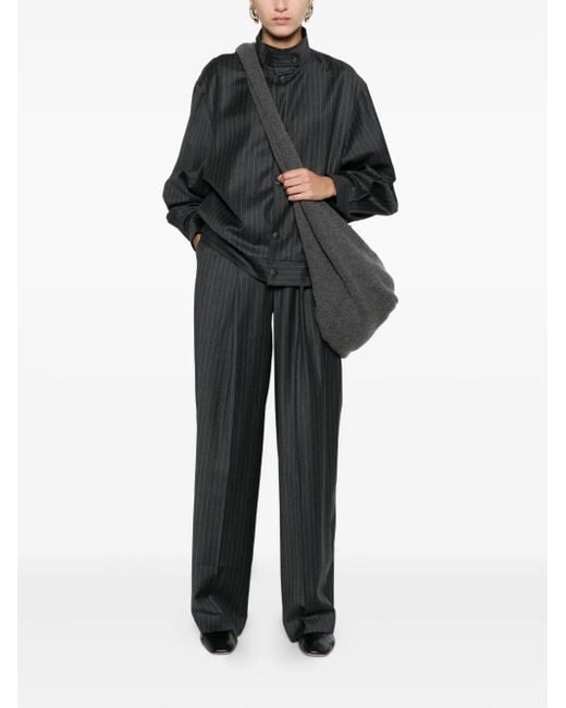 AYA MUSE Black Pinstriped Bomber Jacket