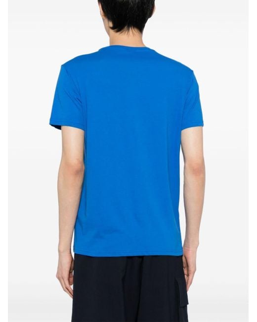 Emporio Armani Blue Logo-embroidered Cotton T-shirt for men