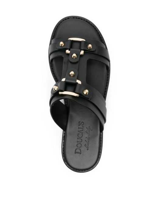 Doucal's Black Strap-detailing Leather Slides