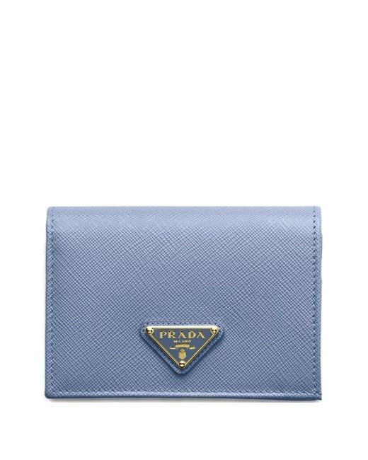 Prada Blue Triangle Logo Leather Wallet
